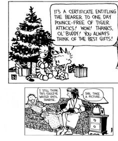 a comic strip with an image of a person sitting in front of a christmas tree