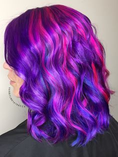 Purple Hair With Pink Highlights, Crazy Hair Color Ideas, Purple Hair Ideas, Hair Ideas For Women, Mermaid Hair Color, Vivid Hair Color