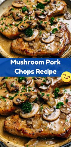 mushroom pork chops recipe on a plate