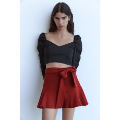 Belted Skort Side Zipper Ruffles Detailing Chic Red Zara Bottoms, Chic High Waist Red Shorts, Chic Red Shorts For Spring, Chic Red Spring Shorts, Casual Red Bottoms For Date Night, Chic Red Shorts For Day Out, Chic Red Shorts For Night Out, Zara Red Bottoms For Night Out, Red Zara Bottoms For Night Out