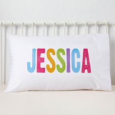 a white pillow with the word jesusica printed on it