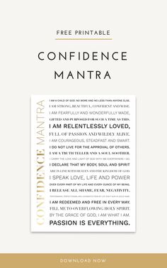 the front cover of a book with text that reads,'free printable confidence mantra