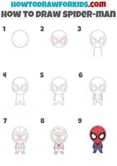 how to draw spiderman step by step instructions for kids and beginners with pictures