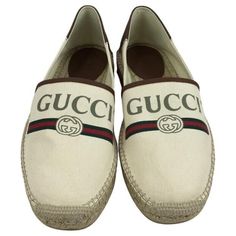 Gucci Men’s Espadrilles Shoes Print Logo Vintage Beige Sz 9 DM3 Brand Gucci Style Espadrilles Color Beige Closure Slip on Features The retro-inspired print is featured on a pair of canvas espadrille trimmed with brown leather. Off-white canvas with Gucci vintage logo. Men's. Brown leather trim. Leather heel with printed gold bee. Cord platform. 5mm height, included dust bag New With Box Material Leather Material Sole Rubber Made in Italy Model 523203 9SJ10 9075 Style Espadrilles, Gucci Espadrilles, Shoes Print, Espadrilles Shoes, Gucci Style, Gucci Vintage, Gold Bee, Logo Vintage, Gucci Fashion