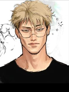 a drawing of a man with glasses and blonde hair