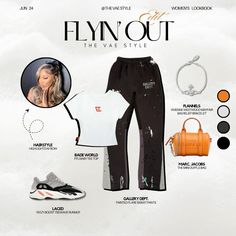 an advertisement for the new fashion line, flyn'out featuring black and white outfits