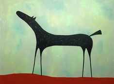 a painting of a giraffe on a red surface