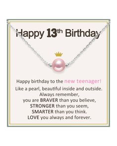 a happy 13th birthday card with a pink pearl