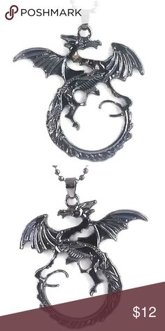 Gunmetal Black Dragon Pendant NWT Gunmetal black dragon pendant with bead chain. Alloy metal. Pendant measures about 2" by 2". The chain is approx 20".   New with Tags  xrcyt241 Lirrio's Closet Accessories Jewelry Nickel-free Black Punk Necklaces, Black Nickel-free Punk Necklaces, Nickel-free Black Punk Necklace, Black Nickel-free Punk Necklace, Closet Accessories, Dragon Pendant, Black Dragon, The Chain, Bead Chain