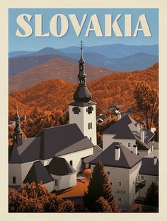 an image of a poster with the name slovakaa in front of mountains