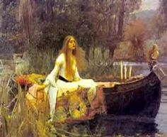 a painting of a woman sitting on top of a boat in the middle of water