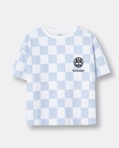 Boys blue checkerboard t-shirt | River Island T Shirt Image, Boy Blue, Casual Button Down Shirt