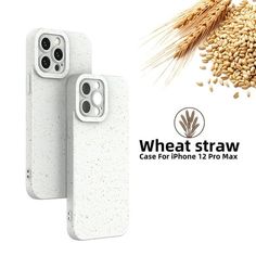 two white iphone cases with wheat on the back and an image of grain next to them