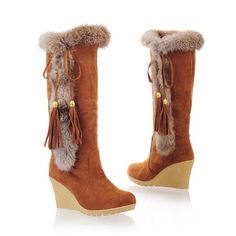 Studded Fur Tall Boots Platform Shoes for Women 8923 Korean Shoes, Fur Snow Boots, Thigh High Heels, Warm Snow Boots, Wedge Heel Boots, Ankle Shoes, Boots Winter, Beige Shoes, Fur Boots