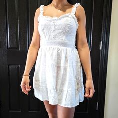 Rue 21 Eyelet White Dress * Size Xs * New With Tags * Fit And Flare * Lined * 3 Faux Buttons Down The Front Of Chest * Smoke And Pet Free Home Daytime Fitted Ruffle Sundress, Casual Lace Trim Mini Dress For Brunch, Casual Mini Dress With Lace Trim For Brunch, Casual Mini Dress With Lace Trim For Day Out, Daytime Mini Dress With Lace Trim, Mini Length Dress With Lace Trim For Daytime, Mini Length Dresses With Lace Trim For Daytime, Casual Lace Trim Dress For Day Out, Fitted Lace Trim Dress For Daytime