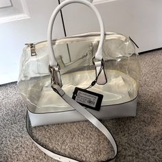 Designer Brand New With Tags, Little Yellowing But Not Too Bad For Being Vintage. Cowhide Handbags, Clear Purses, Prada Shoulder Bag, White Purse, Michael Kors Shoulder Bag, White Purses, Hobo Style, Brown Leather Shoulder Bag, Brown Purses