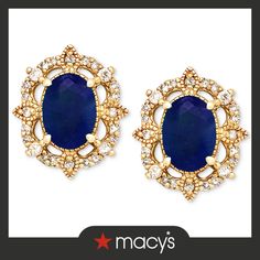 in stock Macy's Oval Earrings For Formal Occasions, Macy's 14k Gold Diamond Earrings For Formal Occasions, Formal 14k Gold Diamond Earrings By Macy's, Macy's Diamond Accents Earrings For Formal Occasions, Elegant Blue Earrings From Macy's, Macy's Formal Earrings With Halo Design, Macy's Elegant Halo Design Earrings, Ruby Emerald, Ear Studs