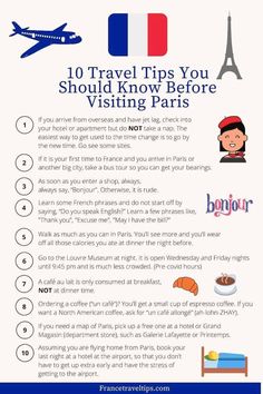 an info sheet with the words travel tips you should know before visiting paris