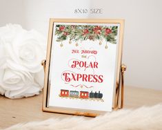 a christmas card with an image of a polar express train