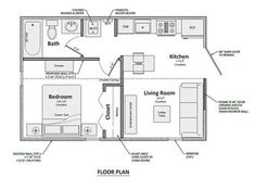 the floor plan for a small house with two bathrooms and one living room in it