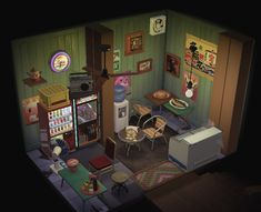 an overhead view of a small kitchen and living room in the game life simulations