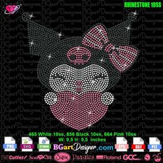 minnie mouse head with pink bow on black and white background, machine embroidery applique