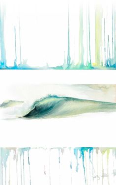 two watercolor paintings of different shapes and sizes, one is green and the other is blue