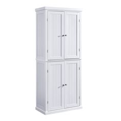 a tall white cabinet with two doors