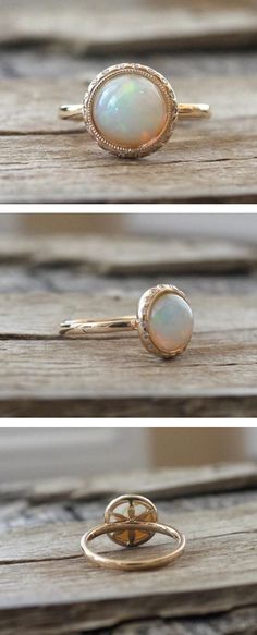 A twinkling band of burnish-set, brilliant-cut diamonds encircles — but doesn't outshine — the fiery white Australian opal at the center of this unconventional engagement ring. #etsyweddings Unconventional Wedding Rings, Unconventional Engagement Rings, October Sky, The Bling Ring, Opal Birthstone, Jewelry Drawer, Jewelry Designing, Antique Engagement Ring, Bezel Ring