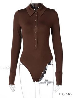 Luxurious Rebecca Long Sleeve Bodysuit Casual Brown Long Sleeve Bodysuit, Trendy Brown Long Sleeve Bodysuit, Casual Brown Bodysuit For Spring, Trendy Brown Bodysuit For Spring, Fitted Brown Bodysuit For Fall, Fitted Brown Casual Bodysuit, Casual Fitted Brown Bodysuit, Casual Brown Fitted Bodysuit, Fitted Brown Bodysuit For Spring