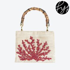 Perfect handbag with a coral reef. Measurements: (L)9in, (W)2in, (H)6.5in / (L)22.9cm, (W)5.1cm, (H)16.5cm - Weight: 1lbs / 0.5kg Colour(s): Multicolored Material(s): Glass Beads, Bamboo Hable. Tags: PJ-4175-43 Red Rectangular Bag With Bamboo Handle, Evening Rectangular Shoulder Bag With Bamboo Handle, Red Summer Formal Bag, Red Formal Bag For Summer, Summer Evening Satchel Bag, Red Evening Shoulder Bag For Summer, Classy Bags, Camo Party, Wicker Bags