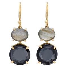 From the Rock Candy Collection, these 18k yellow gold drop earrings are set with translucent hardstone oval cabochon tops, suspending round faceted rock crystal and hematite. The earrings weigh 6.0 grams, and measure 1 1/4in. long. Dark, sparkling and glamorous, these earrings will catch people's eyes! Yellow Gold Drop Earrings, Candy Collection, 18k Gold Earrings, Rock Candy, Gold Drop Earrings, Rock Crystal, Oval Cabochon, The Rock, Gold Earrings