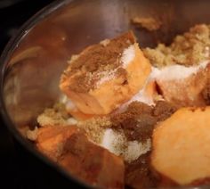 some food is cooking in a pot on the stove