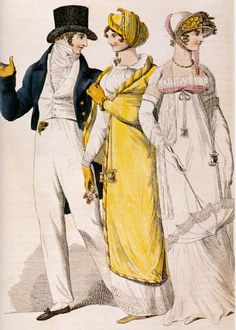 I have got to sew a high neck regency dress like this for sense and sensibility! Fanny Price?  fashion plate from 1810 Regency Era Fashion, 1800s Fashion, Regency Dress, Regency Fashion, Georgian Era, 19th Century Fashion, Garden Dress, Regency Era, Empire Style