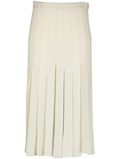 ivory white virgin wool fully pleated concealed side zip fastening straight hem mid-length White Midi-length Accordion Pleated Skirt, White Midi Length Accordion Pleated Skirt, White Midi Length Formal Skirt, White Formal Midi Skirt, White Formal Midi Length Skirt, Elegant Cream Pleated Skirt, White Fitted Pleated Skirt For Evening, Fitted White Pleated Skirt For Evening, Elegant White Skirt With Pleated Waist