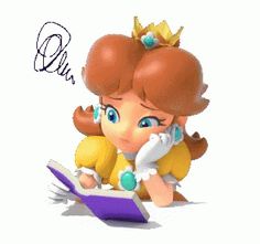 an image of a cartoon character sitting on the floor with a book in front of her