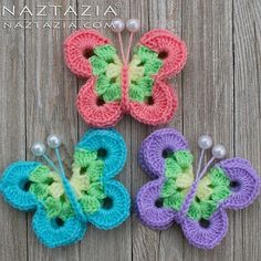 three crocheted butterflies with text overlay that says, sweet simple butterfly free crochet pattern and video tutor