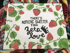 there's nothing sweeter than strawberries and love card on a colorful blanket