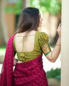 Blouse Plain Designs, Puffs Sleeves Blouse, New Model Puff Sleeve Blouse, Traditional Blouse Neck Designs, Blouse Back Neck Designs For Half Saree Latest, Plain Blouse Back Designs, Plain Blouse Neck Designs, Plain Blouse Models, Pattu Saree Plain Blouse Designs Simple