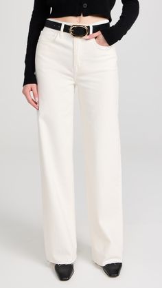 FRAME Le Jane Wide Leg Jeans | Shopbop Versatile Stretch Cotton Jeans, High Rise Cotton Jeans For Fall, Modern Stretch Cotton Bottoms, Stretch Cotton Flare Jeans With Pockets, Stretch Cotton Jeans For Fall, Fall Stretch Cotton Jeans, Versatile Cotton Jeans For Spring, Stretch Jeans With Button Closure For Work, Everyday Cotton Cropped Jeans For Fall