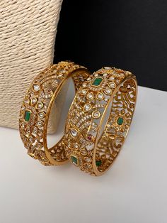 CZ Kundan Kada Bangles Luxury Kundan Bangle With Stone Work, Kundan Kada, Antique Necklace Victorian, Science Exhibition, Traditional Bangles, Kada Bangles, Real Pearl Necklace, Ethnic Necklaces, Traditional Earrings