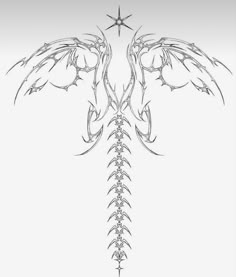 a drawing of a bird with wings and stars on it's back, in black and white