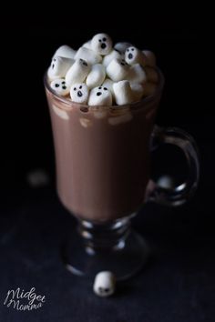 hot chocolate with marshmallows in a glass mug