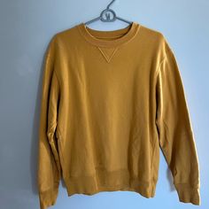 Uniqlo Sweatshirt - Yellow- Size M - Never Worn Mustard Casual Sweatshirt For Fall, Casual Mustard Sweatshirt For Fall, Yellow Casual Top With Ribbed Cuffs, Casual Yellow Top With Ribbed Cuffs, Yellow Cotton Tops With Ribbed Cuffs, Mustard Casual Crew Neck Sweater, Casual Mustard Crew Neck Sweater, Mustard Cotton Tops For Winter, Uniqlo Relaxed Fit Crew Neck Top