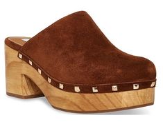 Brown Platform Clogs For Fall, Brown Clogs With Reinforced Heel For Fall, Brown Leather Sole Clogs For Fall, Brown Fall Clogs With Reinforced Heel, Fall Brown Clogs With Leather Sole, Brown Reinforced Heel Clogs For Fall, Brown Clogs With Wooden Heel For Fall, Block Heel Mule, Steve Madden Store