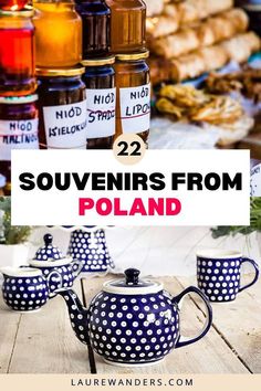 several different types of sauces and condiments with the words souvenirs from poland