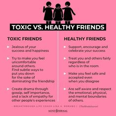 a pink poster with two women and the words, toxic vs healthy friends