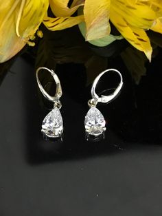 Excited to share this item from my #etsy shop: Pear Shape Earrings 5.00ctw. Leverback in Solid 14K White Gold  #4665 Classic Drop Diamond Earrings With Prong Setting, Classic Teardrop Earrings In Brilliant Cut Cubic Zirconia, Classic Teardrop Earrings With Brilliant Cut Cubic Zirconia, Classic Teardrop Diamond Cut Earrings, Classic White Gold Teardrop Earrings With Diamond Cut, Classic White Gold Teardrop Earrings With Prong Setting, Classic Bridal Dangle Earrings With Diamond Cut, Classic Bridal Dangle Earrings With Prong Setting, Classic Teardrop Brilliant Cut Earrings