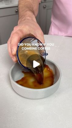 a person pouring caramel sauce into a bowl with the words did you know if you've come to combine coffee?