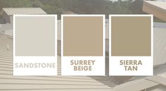 Beige or tan metal roof and wall systems Tan Metal Roof House Colors, Light Brown Metal Roof, Beige Metal Roof, Tan Metal Roof, Tan Roof House Colors, Metal Building Colors Schemes, Office Updo, Metal Roof Houses Color Combos, Beige House Exterior